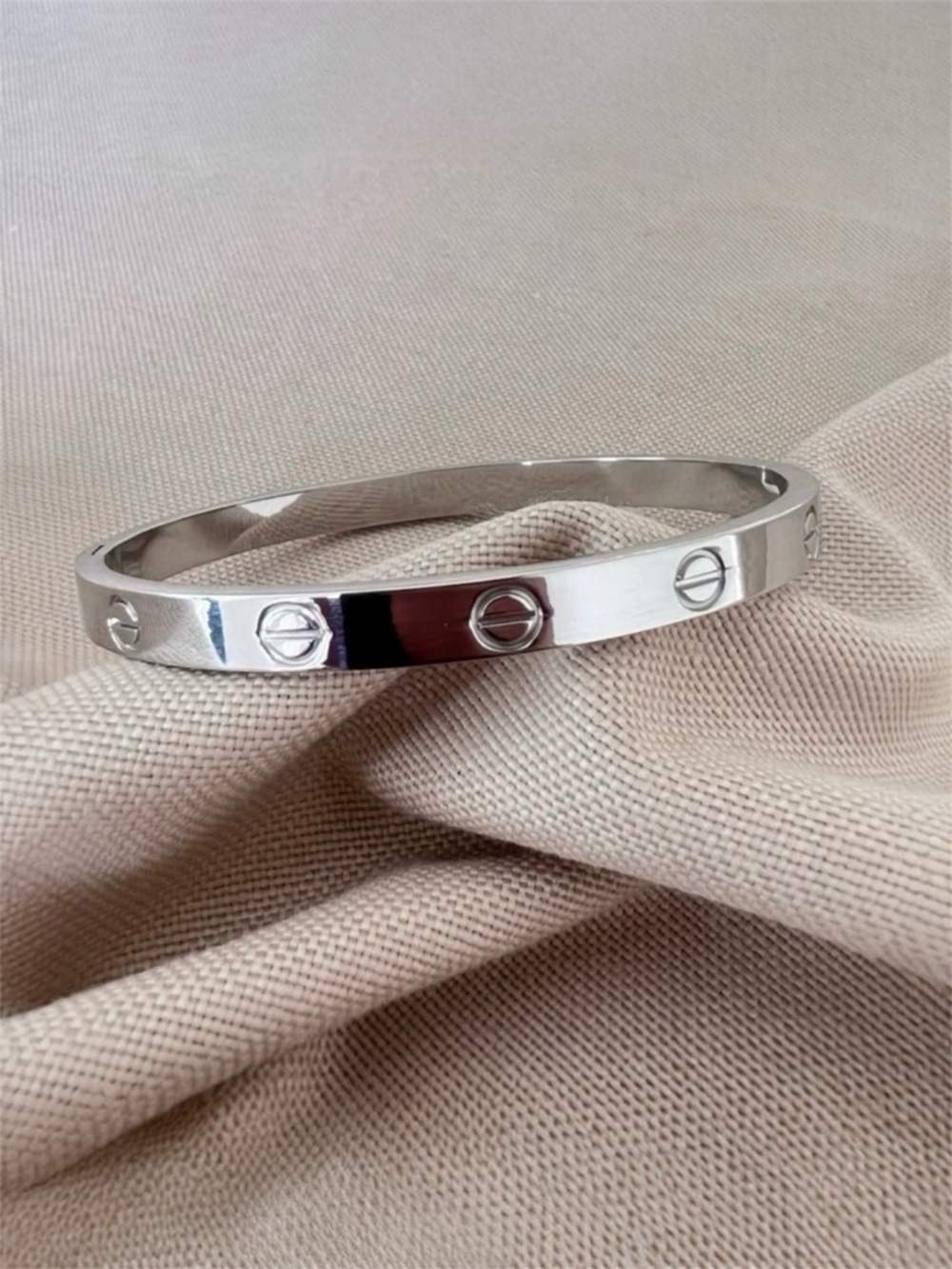 Silver Tone Bangle Bracelet Love Design Stainless Steel Non-Tarnish Jewelry